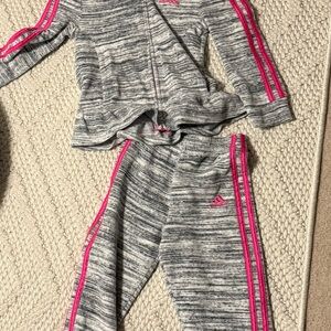 Adidas Kids Heather Gray and Hot Pink Tracksuit, size 6